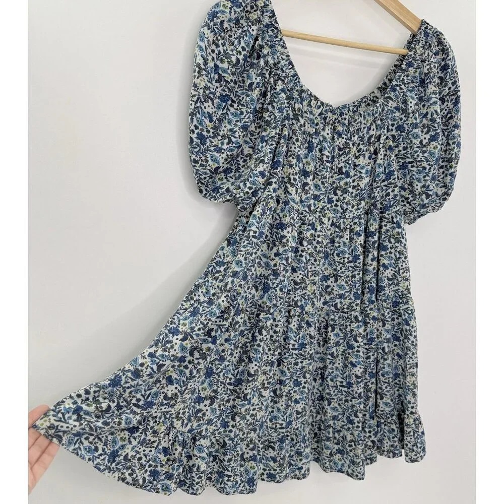 Wild Fable Off The Shoulder Floral Puff Sleeve Blue Mini Dress Sz S‎ Cottagecore - Picture 5 of 11